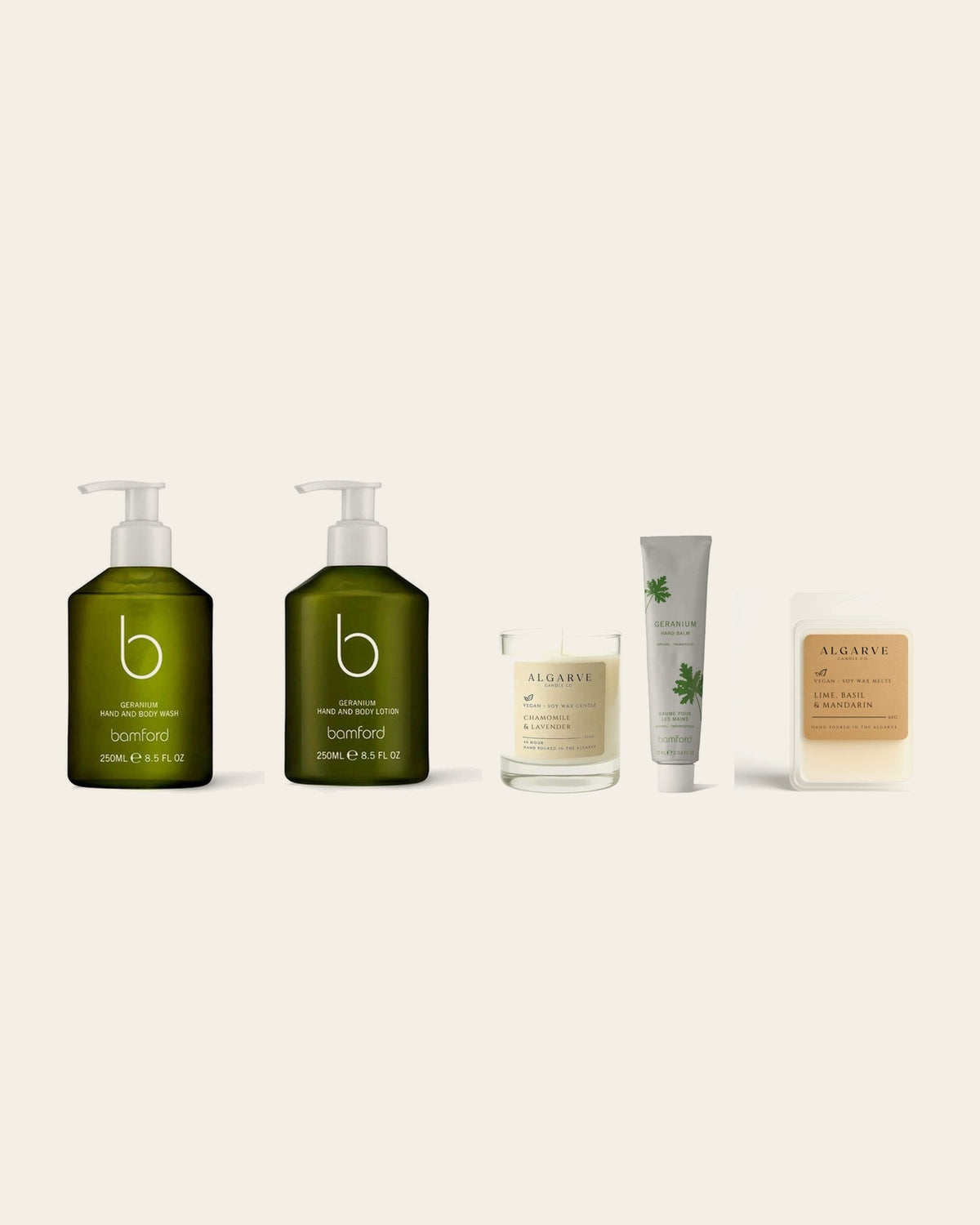 Maison de Joie Geschenkset mit Duftkerze, Bamford Wash, Lotion, Hand Balm und Wax Melts